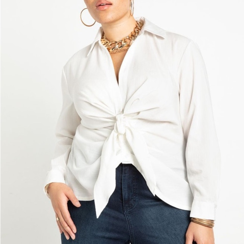 🏷️ Eloquii Tie Front Collared Blouse, Soft White